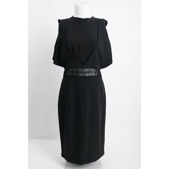 Genny Women Black Lurex Sheath Dress Embroidered US 8 IT 44 Crepe Party Cocktail - Picture 2 of 8